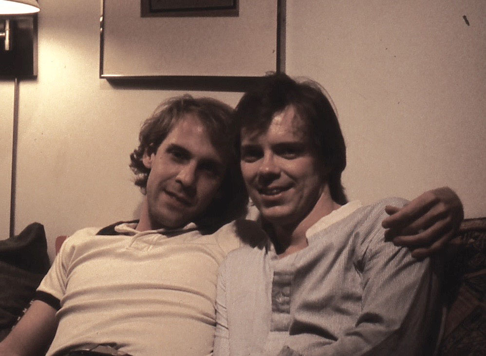 Old photo, portraying college-aged Joe & John.