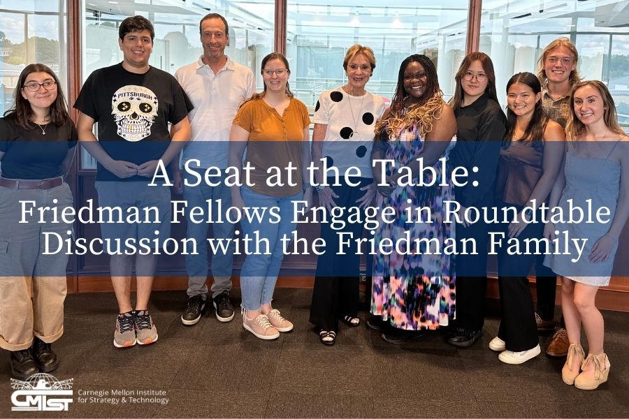 Friedman Fellows gather for a roundtable discussion with Cynthia Friedman and her son Gordon