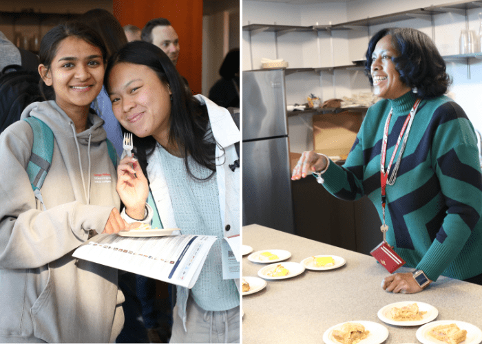 Students enjoy pie; Jacquelyn Hopkins welcomes those attending Politics and Pie