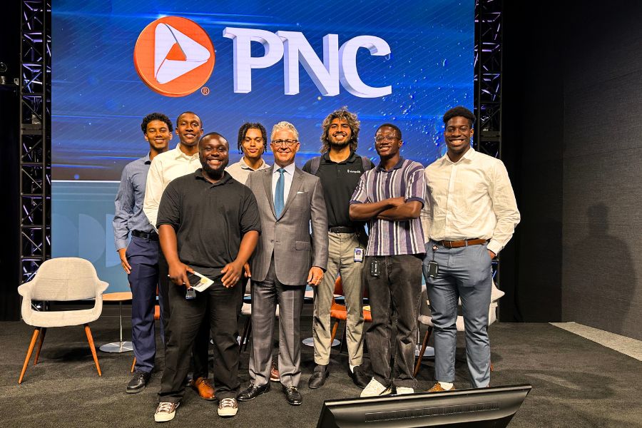 MITS student PJ Roach and other interns with Louis Cestello, Head of Regional Presidents at PNC