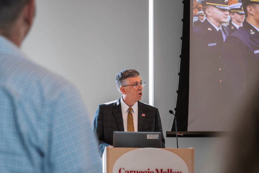 CMU Provost James H. Garrett Jr speaks at CMU's Military Reception 