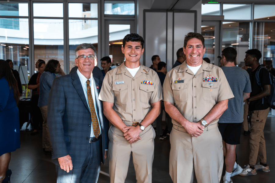 L-R: Provost Jim Garrett, Jr., MIDN 1st Class Ben Condemi, Captain Mike Tomon