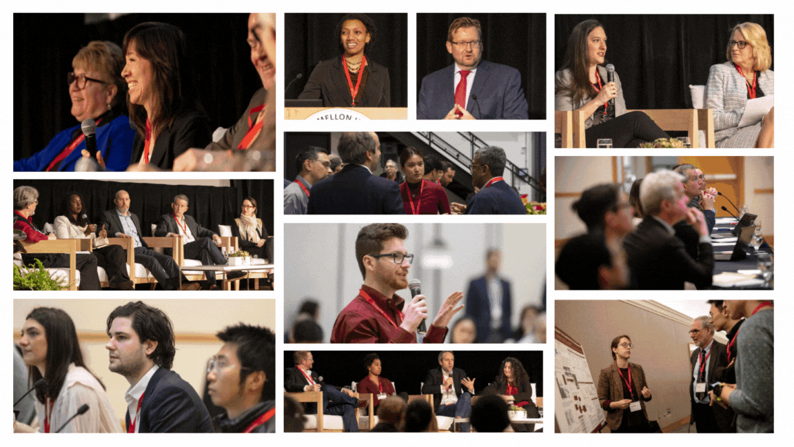 a collage of CMU energy week candid photos, slowly covered by red blocks until "CMU Energy Week" logo zooms overtop