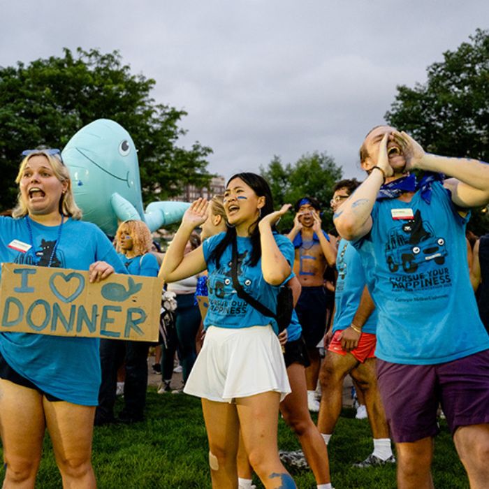 students dressed in blue during house wars