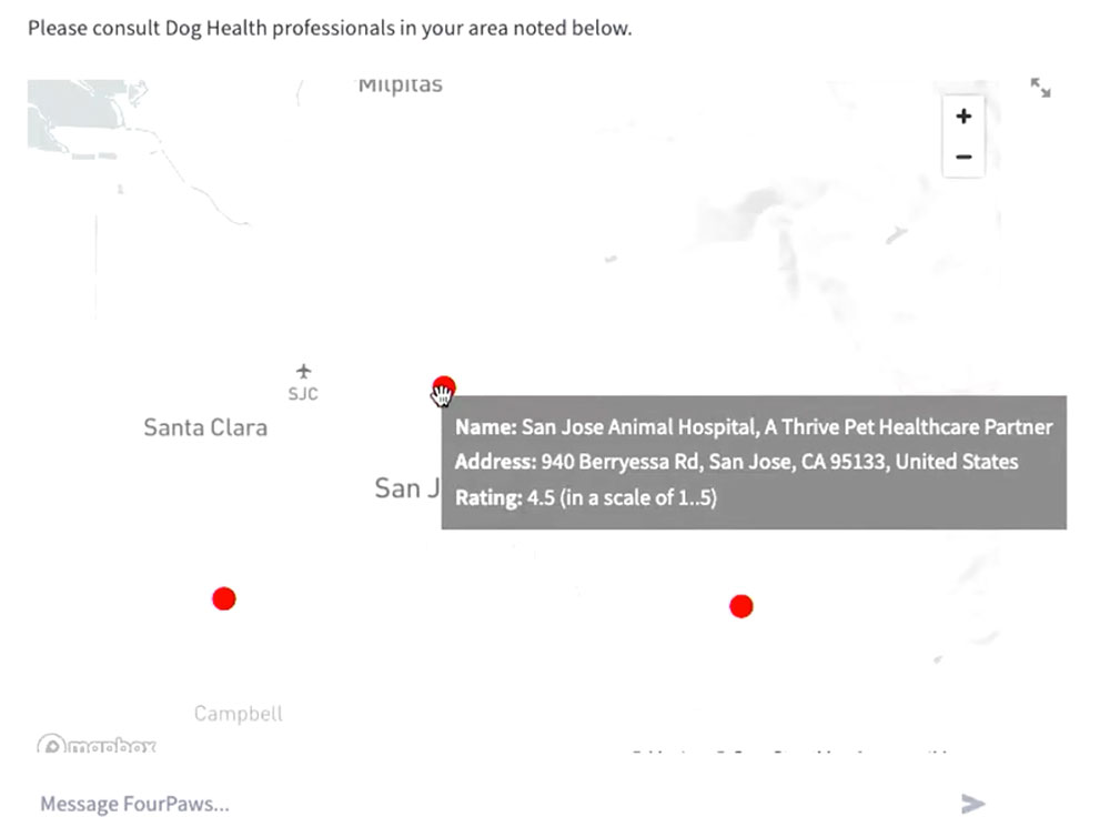 map of vet offices near San Jose, California
