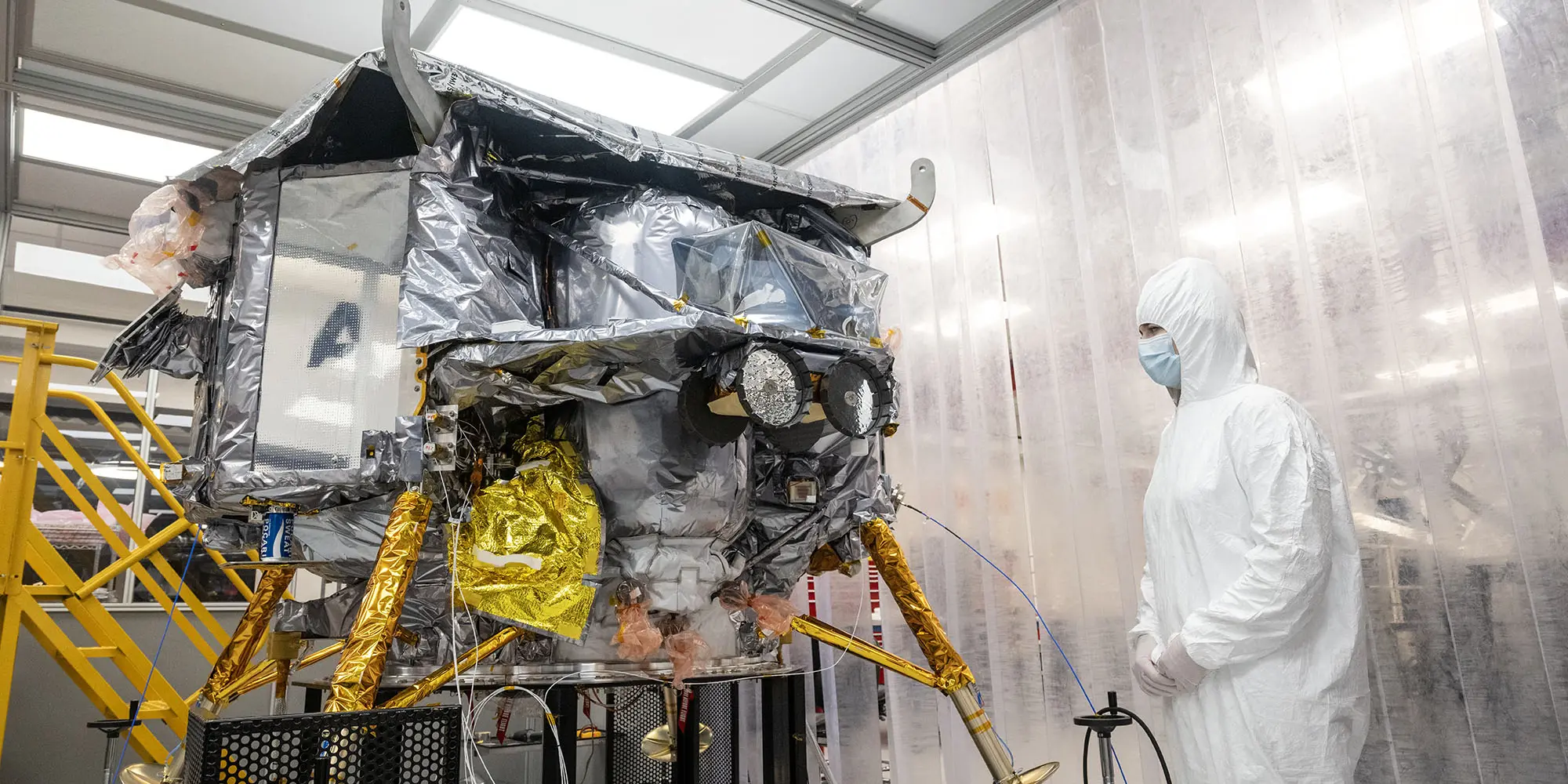 CMU’s Iris rover sits secured to the Peregrine Lunar Lander inside a clean room at Astrobotic’s headquarters in Pittsburgh.