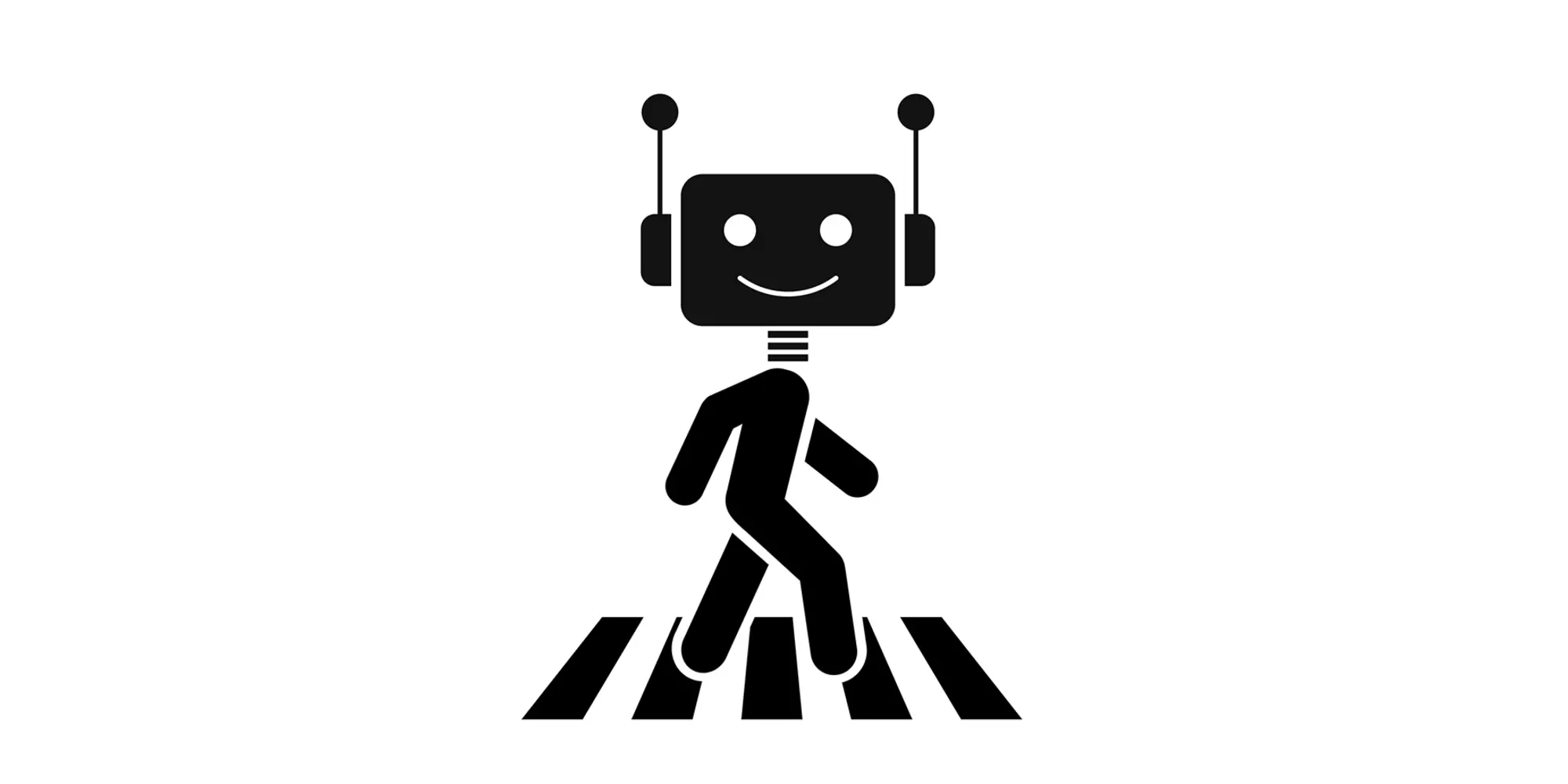 A graphic of a robot in a crosswalk.