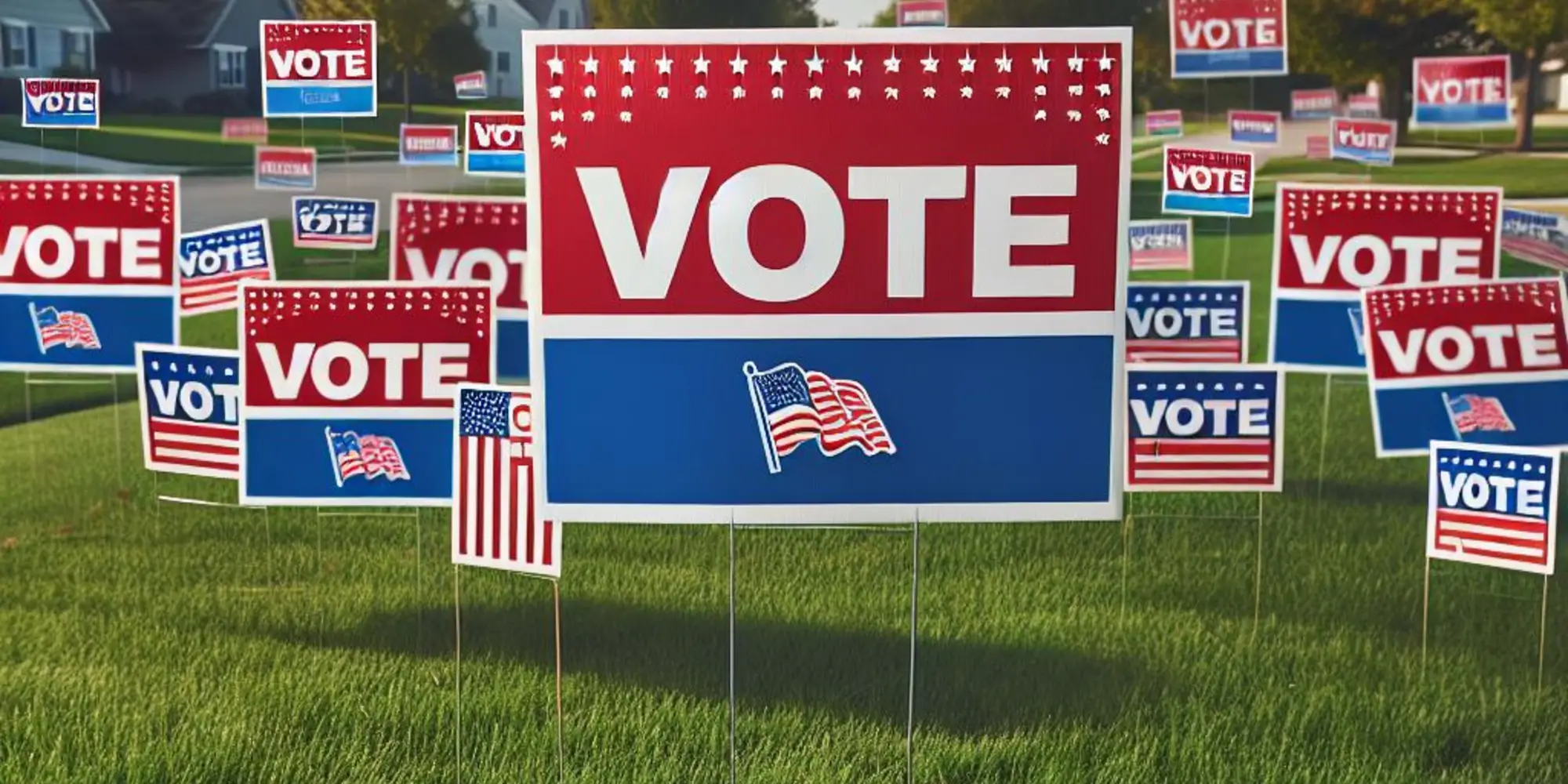 AI generated image of campaign signs in a yard