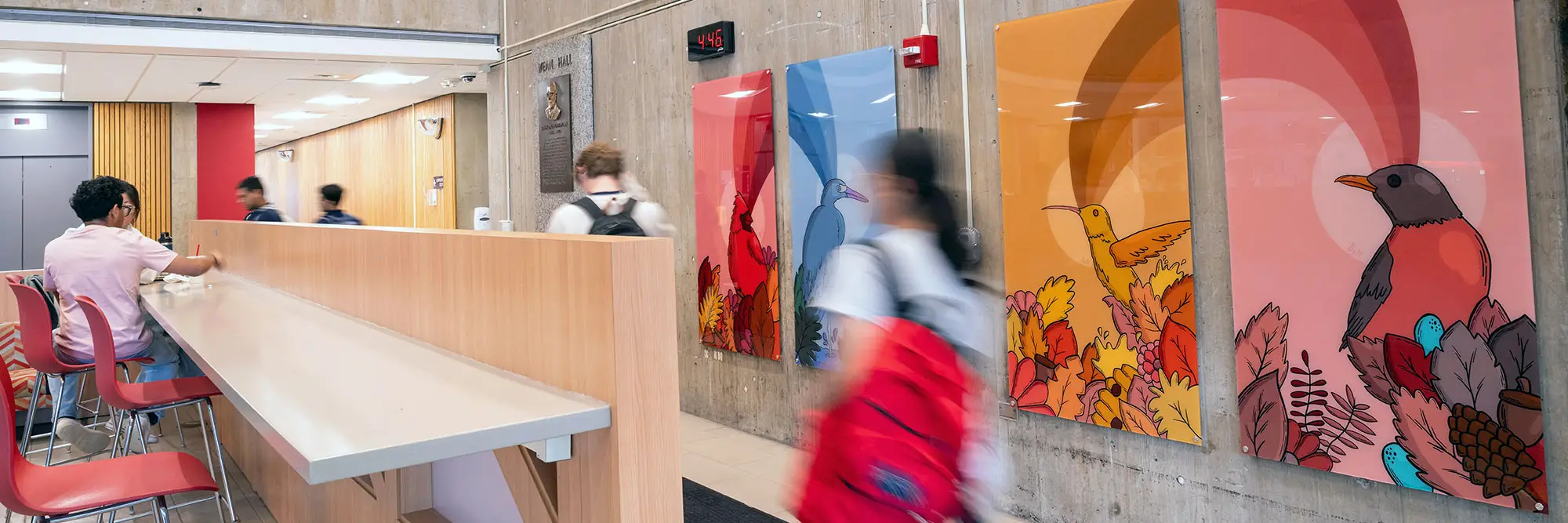 After a campus-wide search, Carnegie Mellon School of Art sophomore Bella Alt’s Four Birds brings vibrant color to the walls of Wean Hall as a new permanent collection mural.