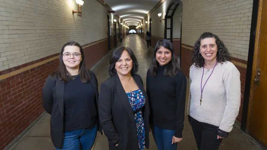 (from left to right) The CMU team consists of Carolina Da Cunha Carreira, a Ph.D. student, Cleotilde Gonzalez, Anu Aggarwal, a research associate, and  Maria Ferreira, a post-doctoral fellow in the Gonzalez lab.