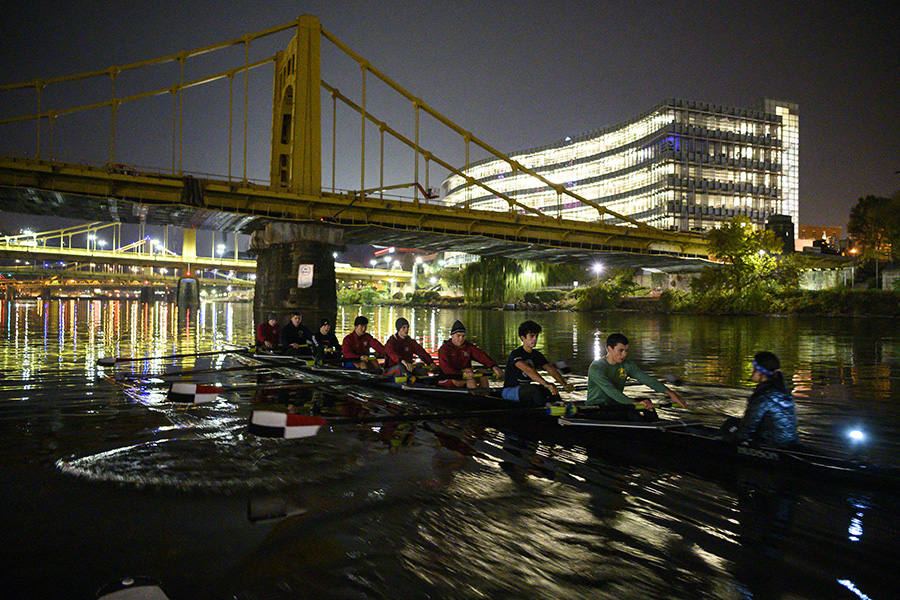 The team practices on the Allegheny River.