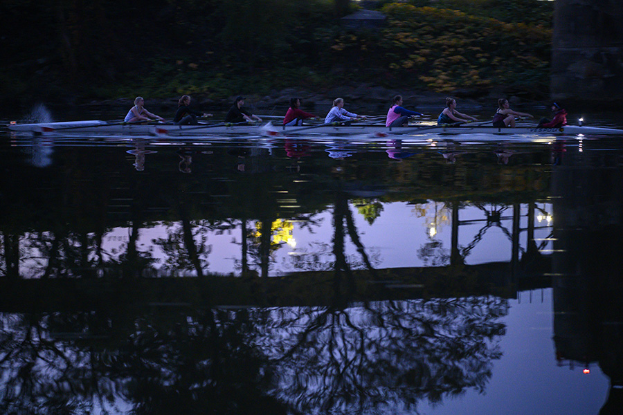 The team practices on the Allegheny River.