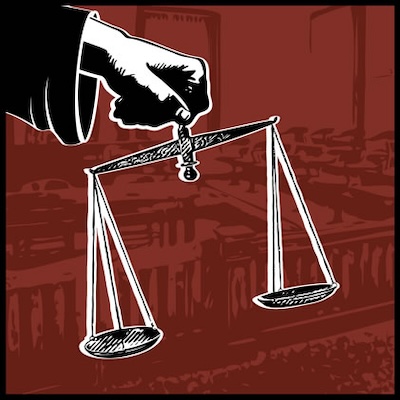 Graphic illustration of the scales of justice