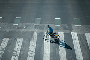 Overhead image of a person biking