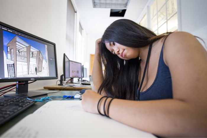 Pre-College Architecture student working on computer.