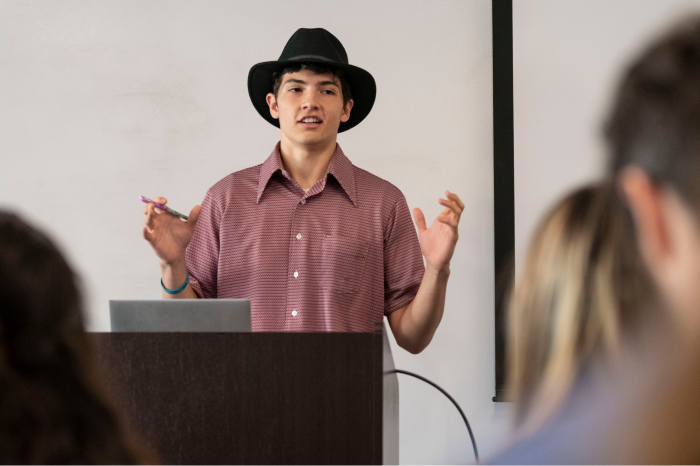 Pre-College Writing and Culture student presenting. 