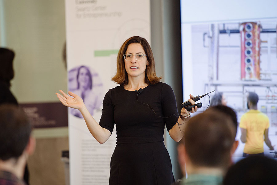 Meredith Grelli speaking at the Swartz Center in 2019
