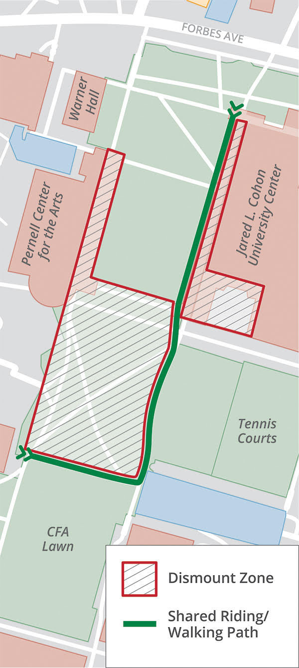 map showing dismount zones and shared riding/walking path